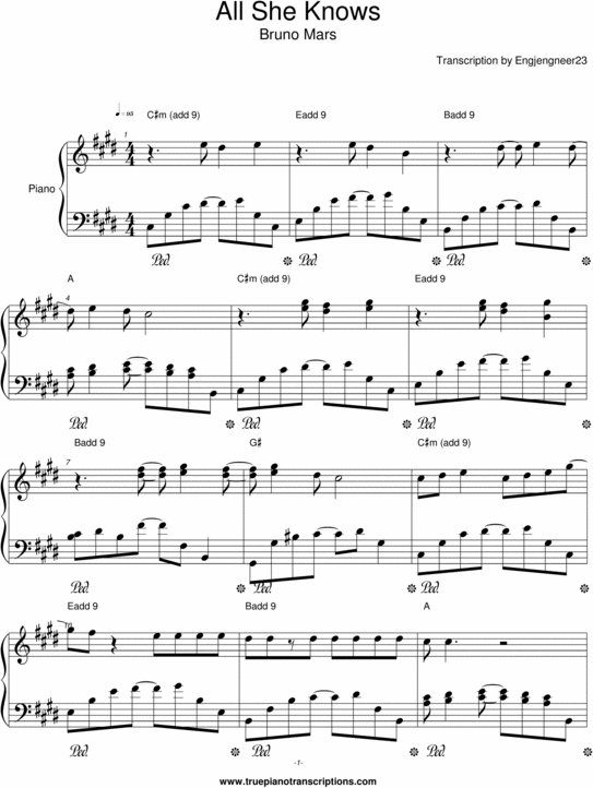 Product picture All She Knows - Bruno Mars - Piano sheet music