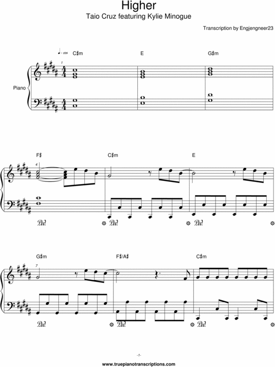 Product picture Higher - Taio Cruz - Piano Sheet Music