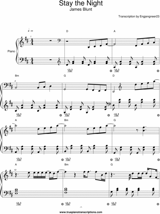 Product picture Stay the Night - James Blunt - Piano sheet music