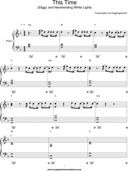 Product picture This Time - JDiggz and Neverending White Lights Piano Sheet
